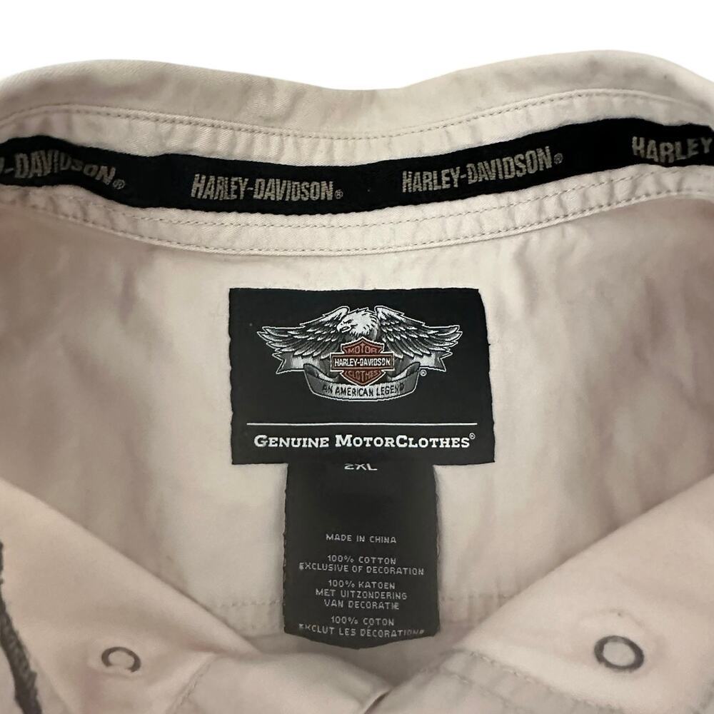Harley-Davidson Men’s 100% Cotton Twill Graphic Long Sleeve Shirt Cream 2X - Picture 12 of 13